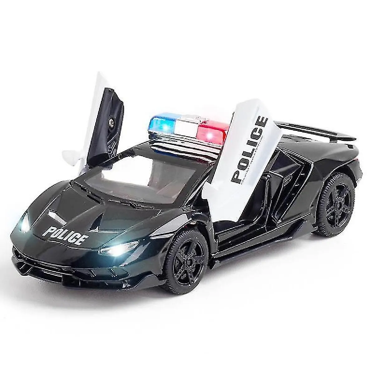 1/32 alliage moulage sous pression police modèle supercar jouet voiture son et lumière tirer en arrière voiture de sport jouet