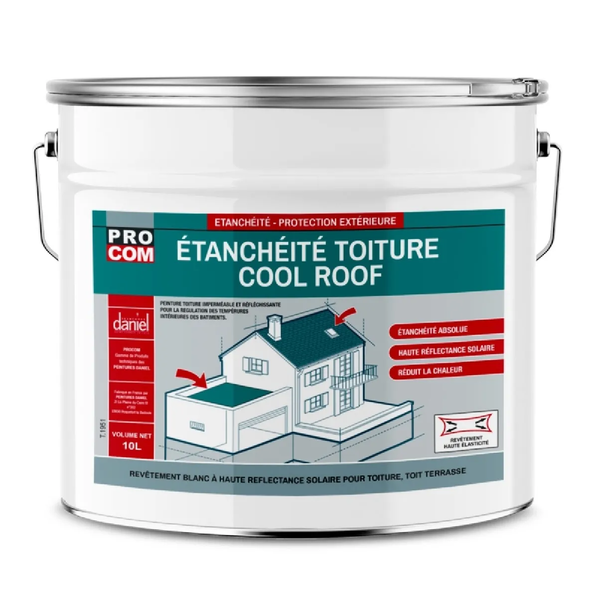 Peinture toiture étanche Cool Roof, peinture réfléchissante blanche, anti chaleur PROCOM-10 litres-Blanc