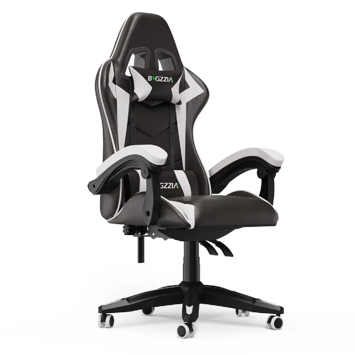 Chaise de Gaming, fauteuil gaming, avec Lombaire&Appui-Tête Appui, chaise gamer, Ergonomique PU Cuir Chaise Bureau, fauteuil gamer, chaise bureau gaming, Dossier Inclinable à 155, Noir Blanc