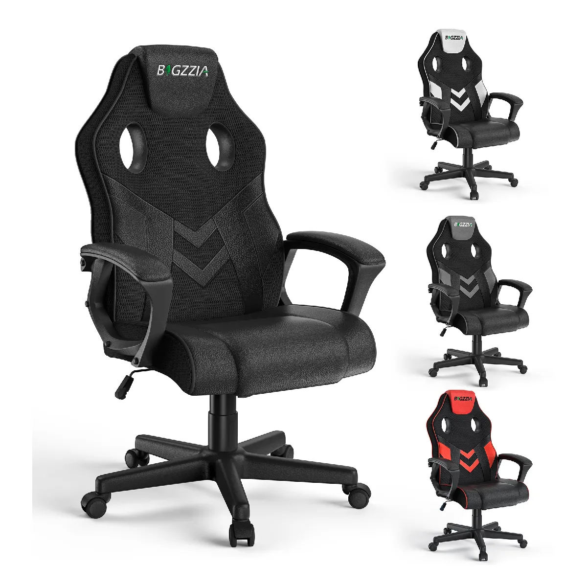 Fauteuil de Bureau Inclinable - BIGZZIA Fauteuil Gamer Hauteur Réglable - avec dossier respirant et appui-tête confortable - Noir