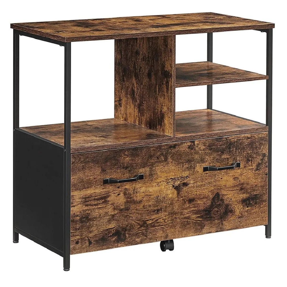 Caisson avec tiroir meuble de rangement bureau pour format A4 dossier suspendu support pour imprimante style industriel 82 cm marron rustique et noir 12_0001479