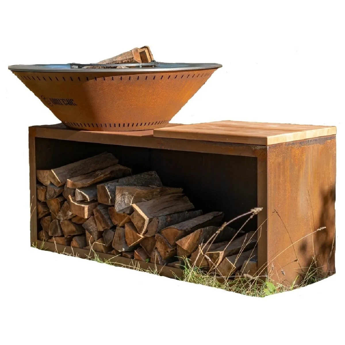 PACK DÉCOUVERTE Braséro BBQ Le Traditionnel Ø 103 cm à DOUBLE CUVE en acier corten