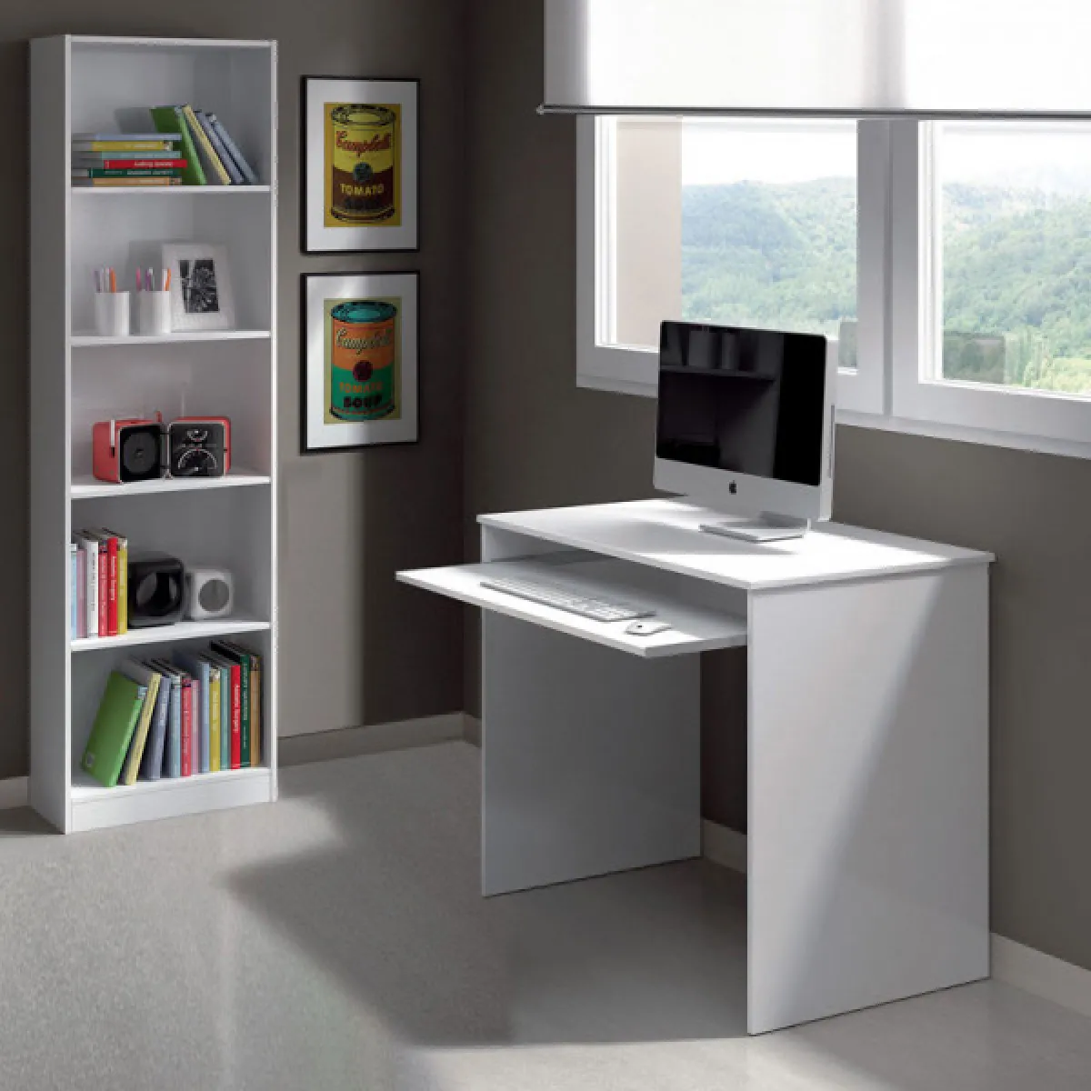 Bureau avec tablette coulissante Blanc - DESKOU