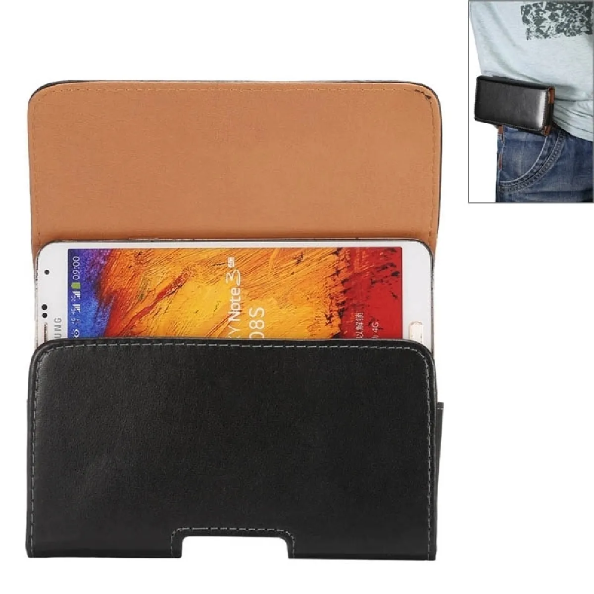 Housse Étui noir pour Samsung Galaxy Note 3 / Note 2 / i9220 5.5 pouces en peau de mouton Texture universel rotatif Horizontal Style en cuir avec ceinture trou