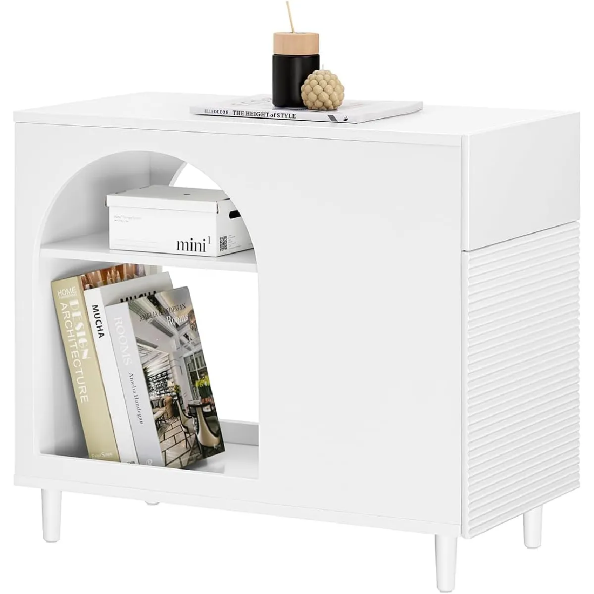 SoBuy FBT135-W Table d’Appoint, Bout de Canapé de Salon, Table à Café, Caisson de Bureau avec 1 Tiroir 1 Porte et Compartiments Blanc, 70 x 35 x 60 cm