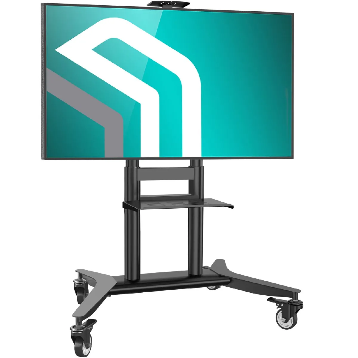 ONKRON Support TV Roulettes pour 55" - 90" TV & Ecran, Meuble TV sur Roulettes de 75 kg - Ecran Geant sur Roulette VESA 200x200 - VESA 800x600/Chariot TV à Roulettes Hauteur Réglable TS1871-B Noir