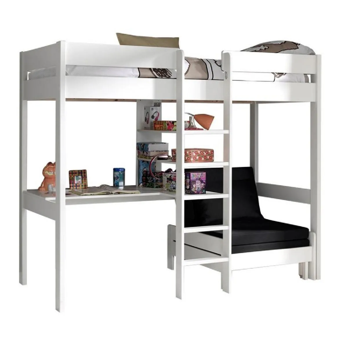 Vipack PINO Lit mezzanine et fauteuil laqué Blanc