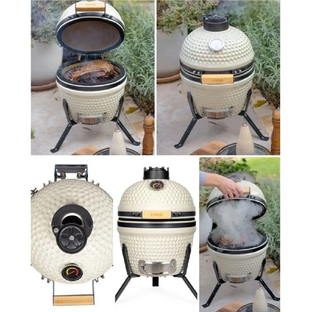 Barbecue céramique Kamado Thermomètre intégré SUR TREPIEDS Pour griller, cuire et fumer