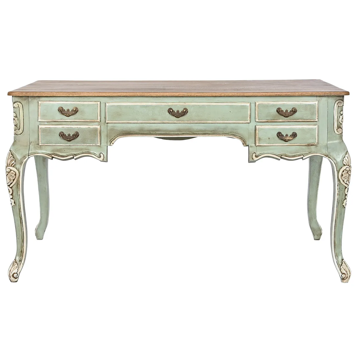 Meuble du bureau, meuble de bureau avec 5 tiroirs en bois coloris vert - longueur 75 x profondeur 133 x Hauteur 68 cm