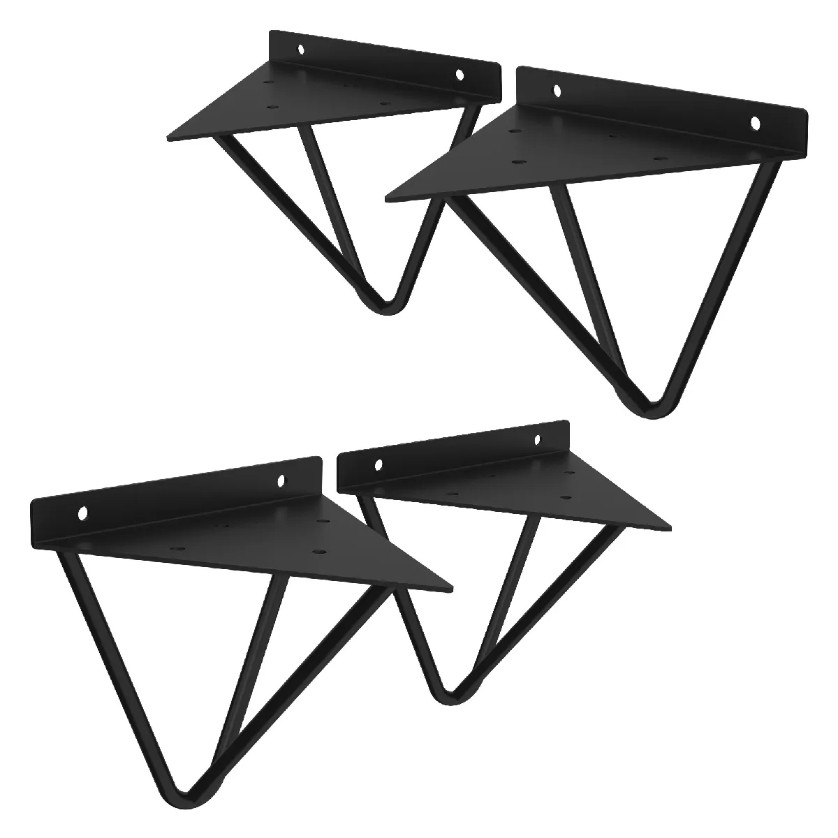 4x Support étagère d'angle triangle en métal noir avec vis 160 mm fixation mural