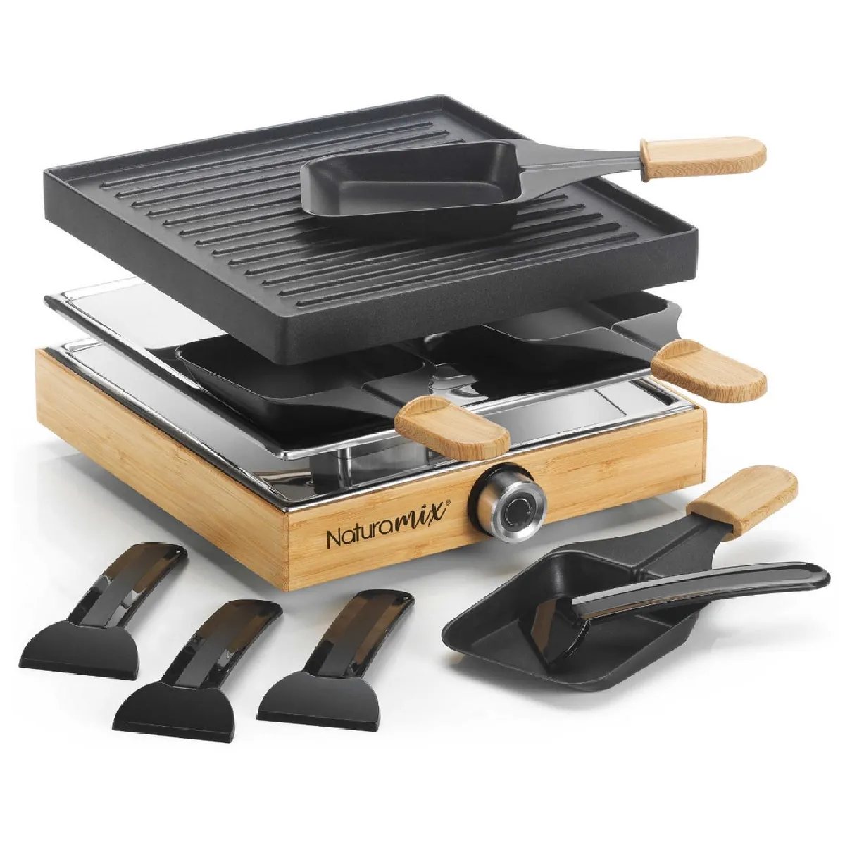 Appareil à raclette 4 personnes 750w + grill - RACWOOD4 - NATURAMIX