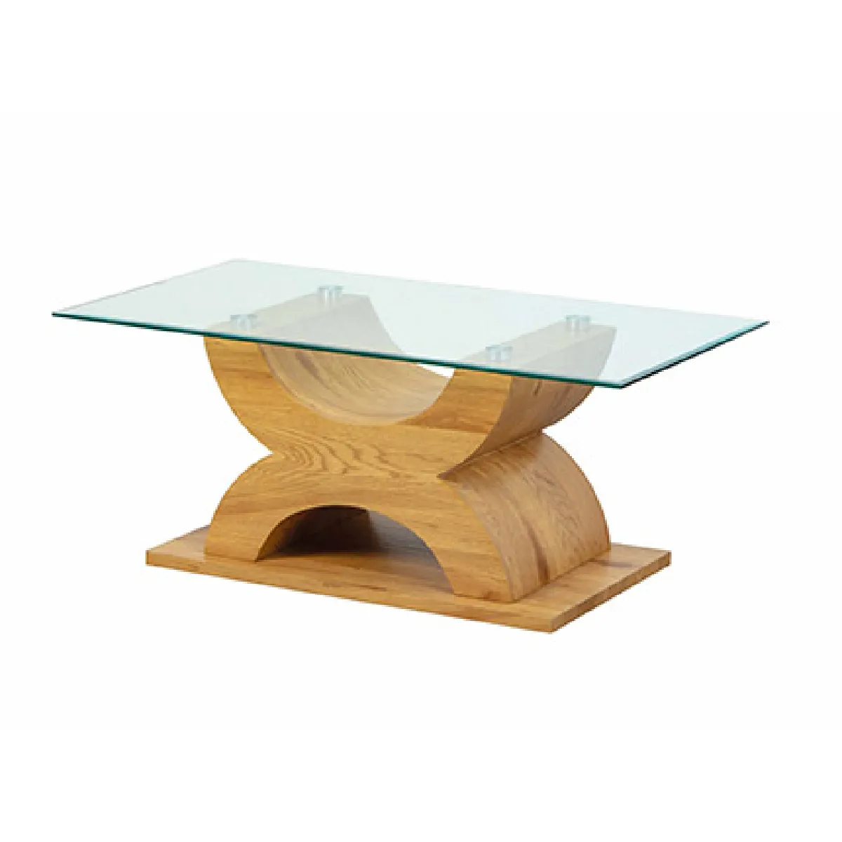 Table basse design 110x60x45 cm en verre et piétement bois