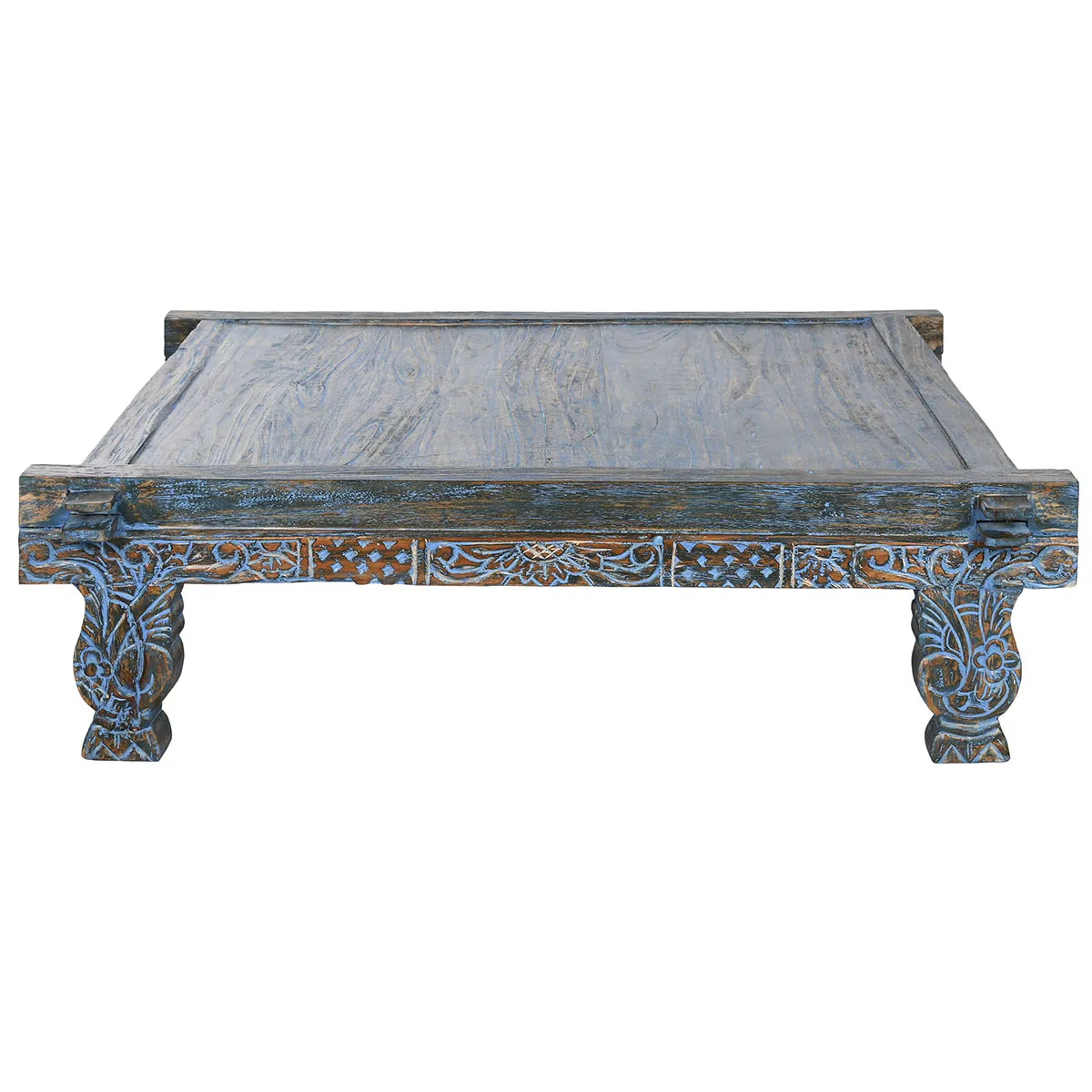 Table basse, table de salon en bois de teck coloris bleu - longueur 150 x profondeur 150 x Hauteur 40 cm