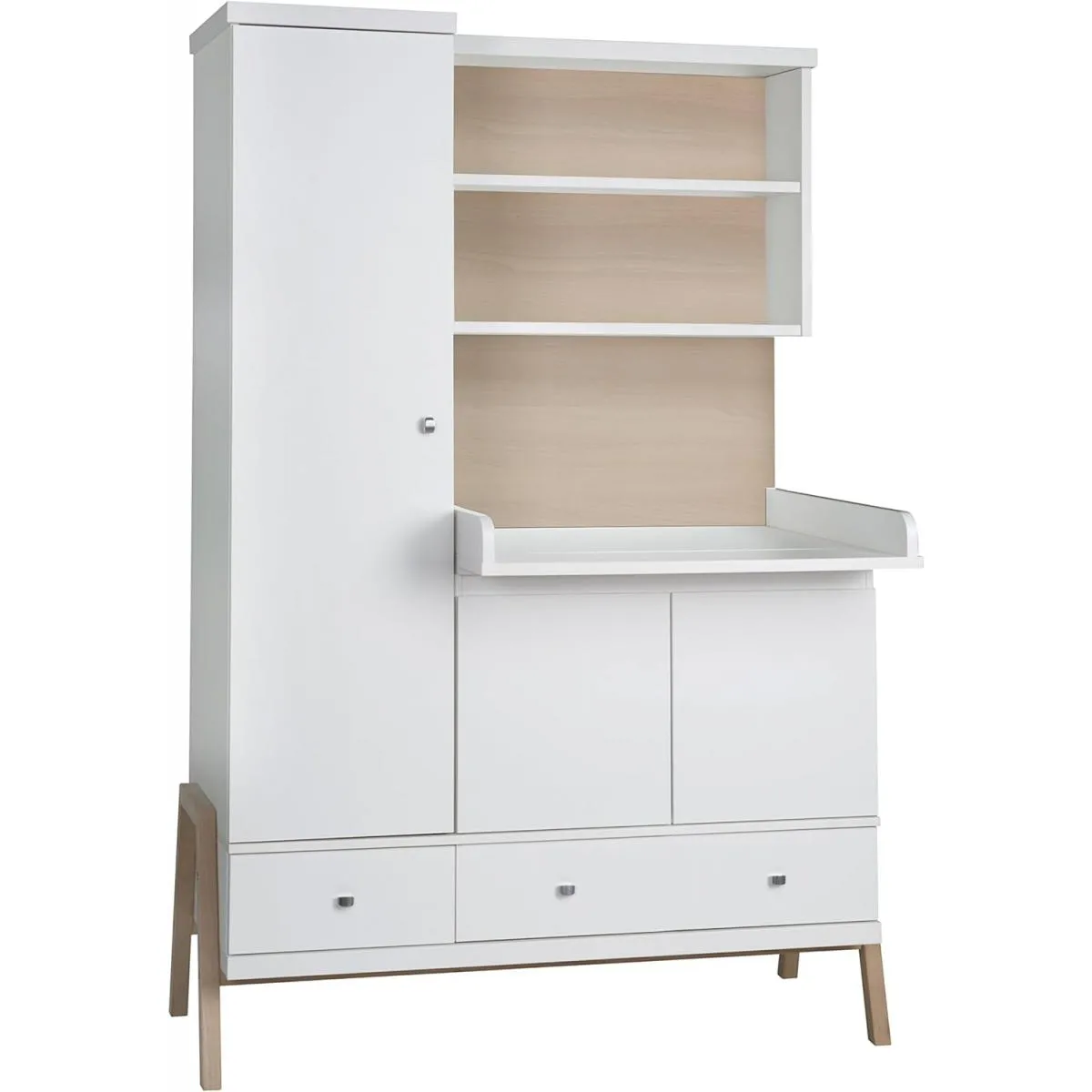 Armoire avec plan à langer laqué blanc et pieds hêtre Holly Nature L 131 x H 191 x P 72 cm