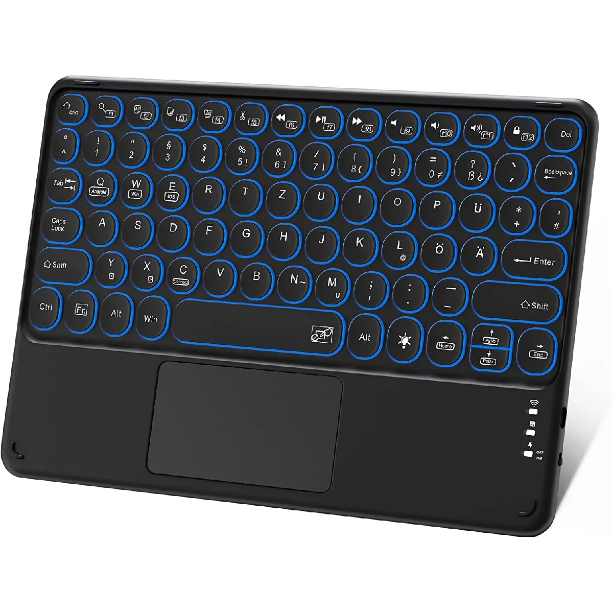 Clavier Bluetooth avec pavé tactile rechargeable portable sans fil Bluetooth pour tablette avec pavé tactile et rétroéclairage 7 couleurs compatible pour iPad, iPhone, iOS Android Windows (noir)