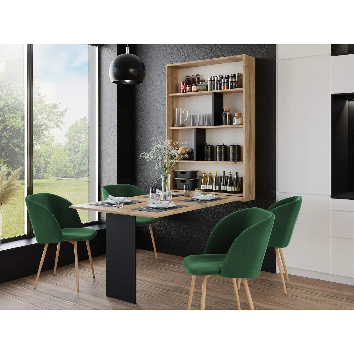 Mondrian - table murale rabattable avec rangements - 4 personnes