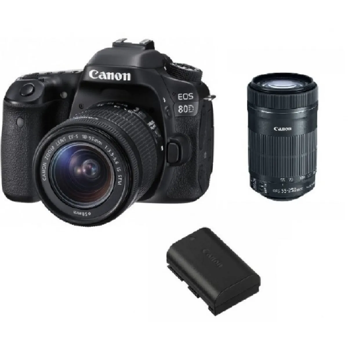 CANON EOS 80D KIT EF-S 18-55mm F3.5-5.6 IS STM + EF-S 55-250mm F4-5.6 IS STM (White Box) + CANON LP-E6N Battery