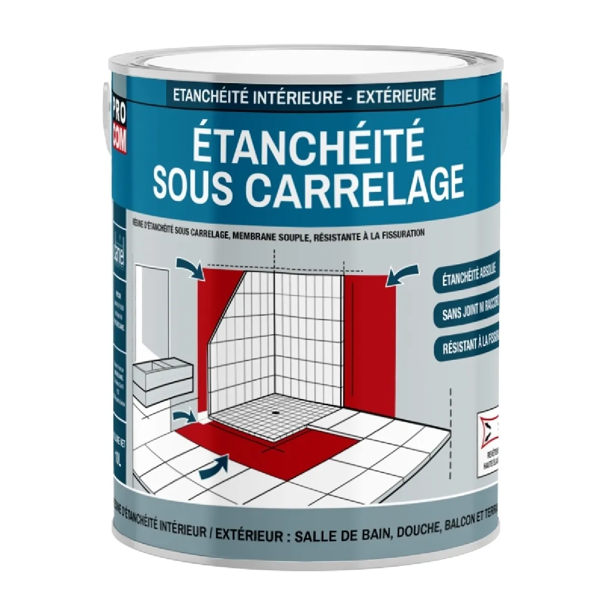 Etancheite sous carrelage, douche, salle de bain, cuisine, pièce humide - Resine d'imperméabilisation, protection à l'eau PROCOM-2.5 litres