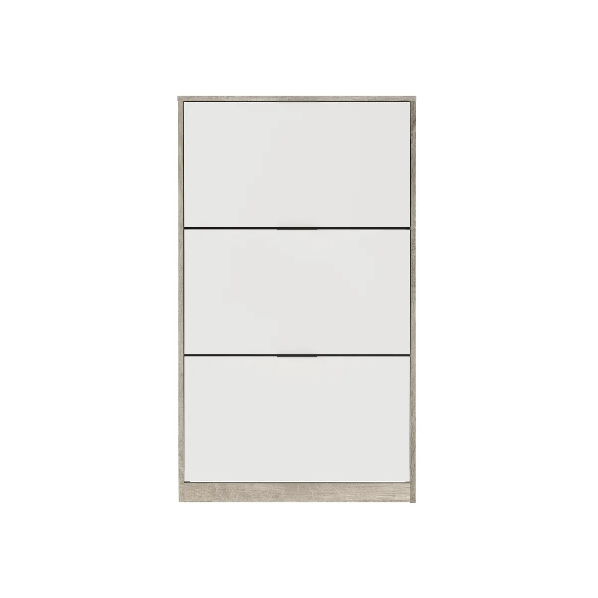 Commode Meuble à chaussures avec 3 portes en mélamine chêne/blanc - Longueur 75 x Profondeur 25 x Hauteur 128 cm