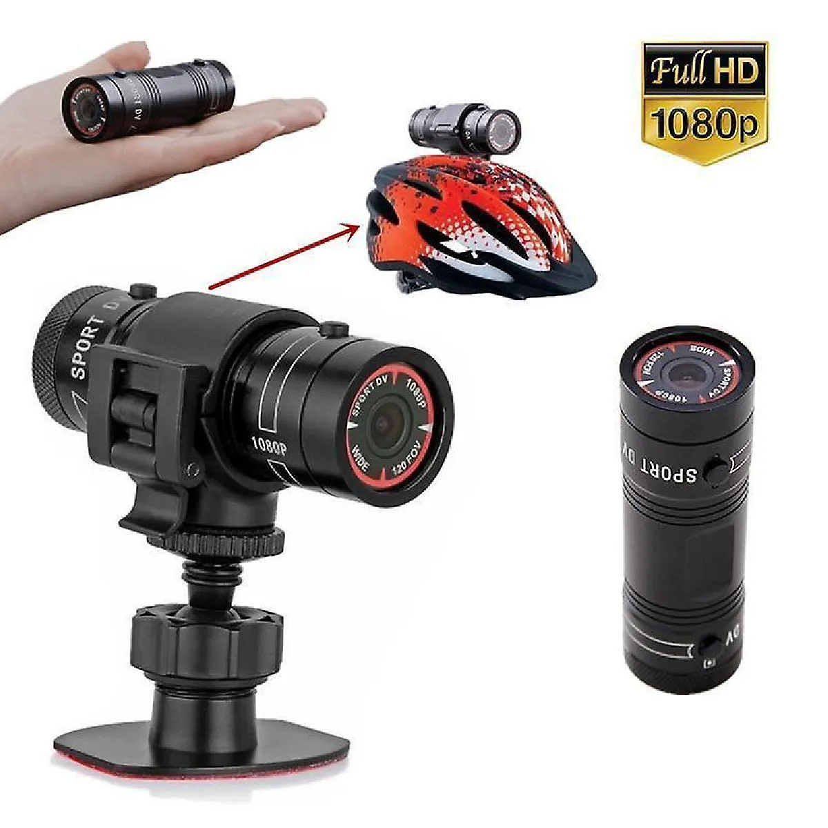 Caméra DV sport 1080p imperméable HD mini casque métallique caméra extérieure vélo moto casque action caméra vidéo caméra DV (American Line Instrument)