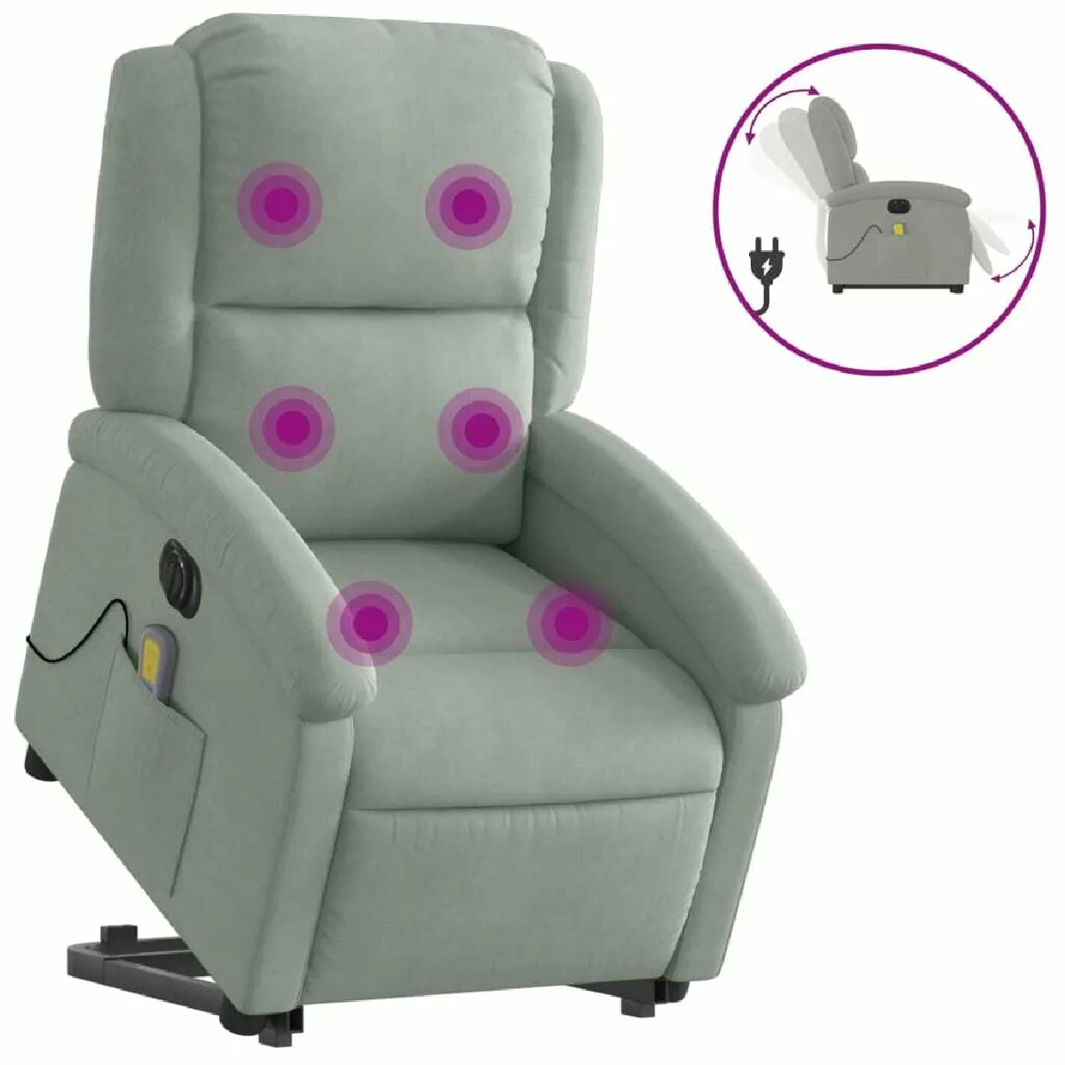 Fauteuil Relax pour salon, Fauteuil inclinable de massage électrique gris clair velours -GKD54207