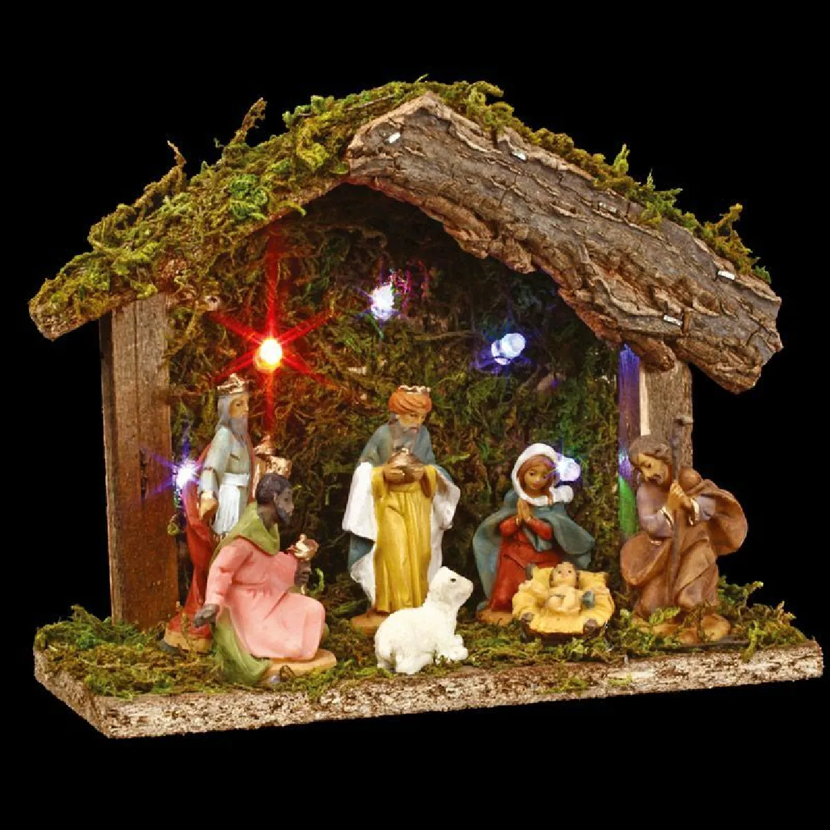 Crèche de Noël Lumineuse 7 Santons 18cm Multicolore