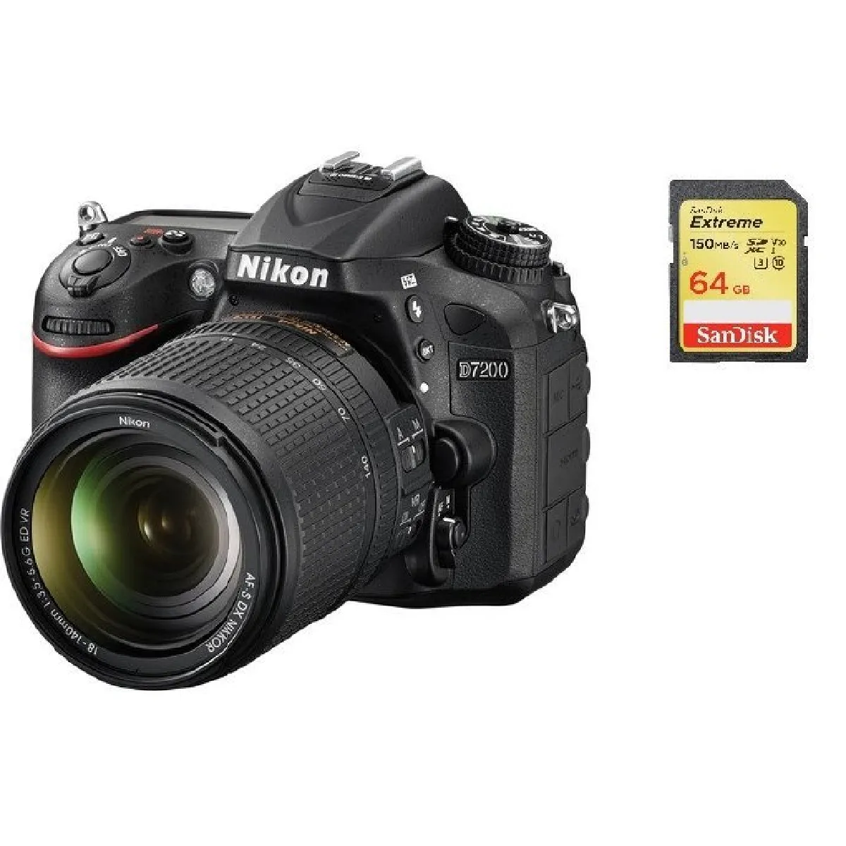 NIKON D7200 KIT AF-S 18-140MM F3.5-5.6G ED VR DX + 64GB SD card