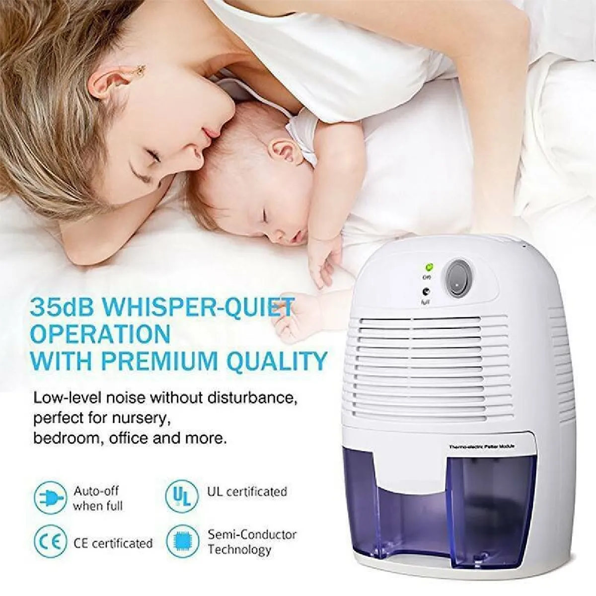 500ml Déshumidificateur Purificateur d'air Humidificateur Antibactérien Déshydratant Chambre à coucher(blanche)