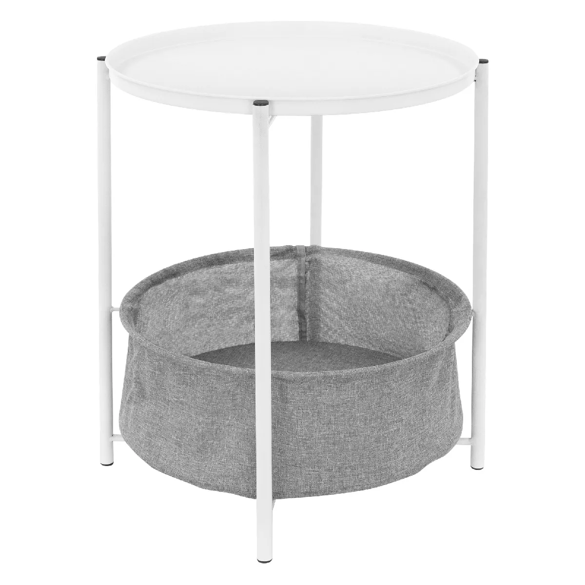 Table d'appoint ronde Ø 46x51 cm Blanc en métal avec plateau et panier en tissu ML-Design