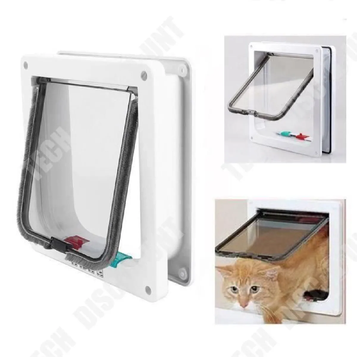 TD® Chatière Pour Chat Chien Taille L (23.5 * 25.2cm* 5.5cm)-Rabat Porte Blanche Robuste Silencieuse Installation Rapide Double Sens