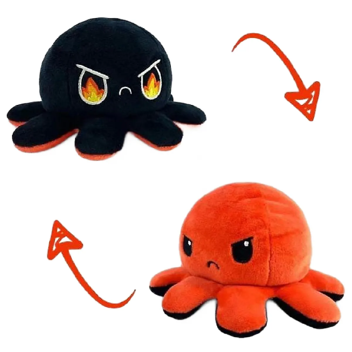 Poupée double face retournée, pieuvre réversible, peluche (orange noir)