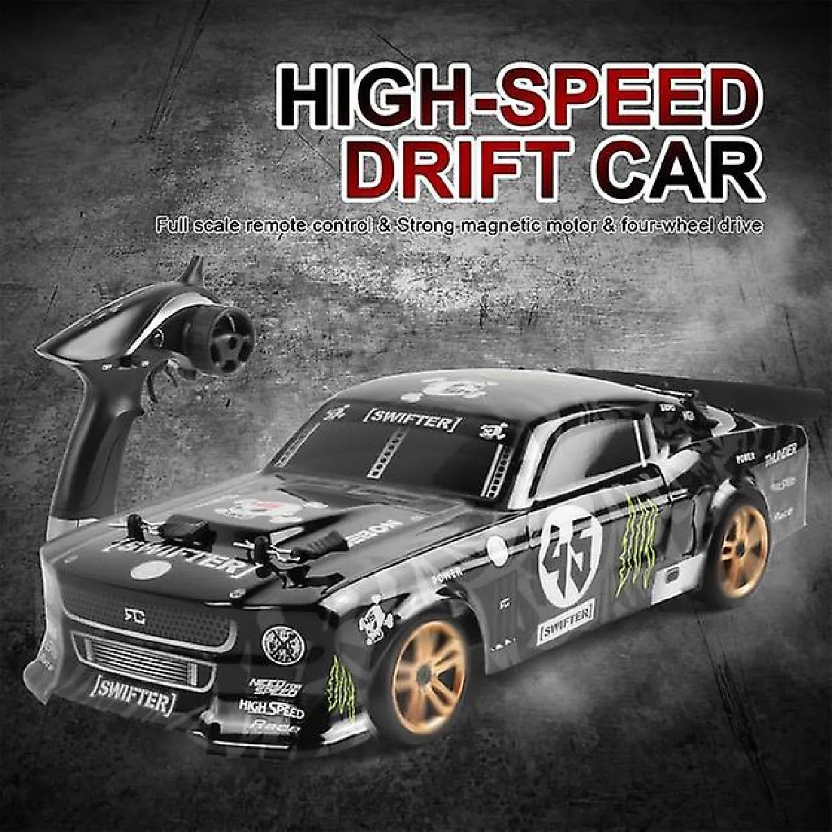 1/1860 km/h RC Drift High Speed Climbing Racing 4x4 Tout-terrain télécommandé Jouets pour enfants.(Le noir)