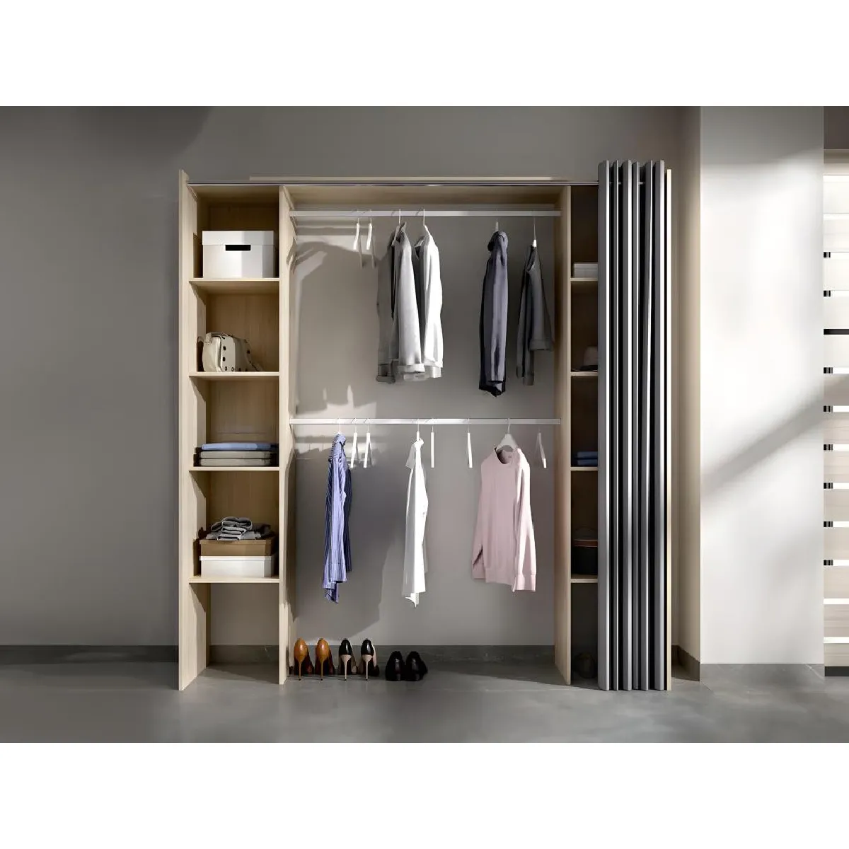 Dressing extensible DORIAN avec rideau - L110/180 cm - Coloris : Chêne et gris