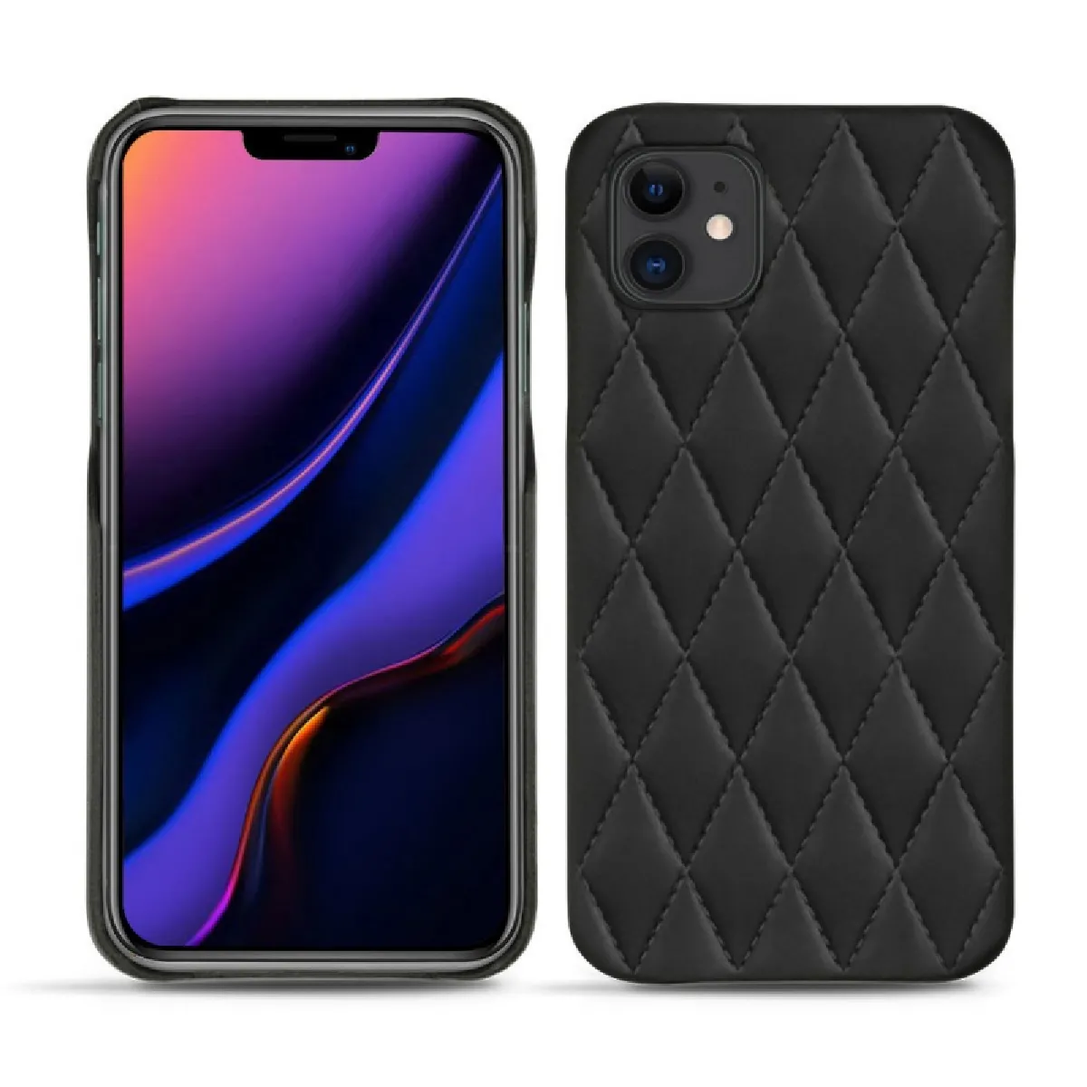 Coque cuir Apple iPhone 11 - Coque arrière - Noir - Couture ( Nappa - Black ) - NOREVE