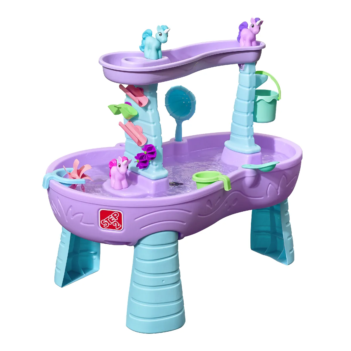 Step2 Rain Shower Splash Licornes Table d'eau avec 13 accessoires - ROSE & Violet - Table Jeux d'eau - Table d'activité pour le jardin, Table Activité Eau - Table d'eau Extérieur