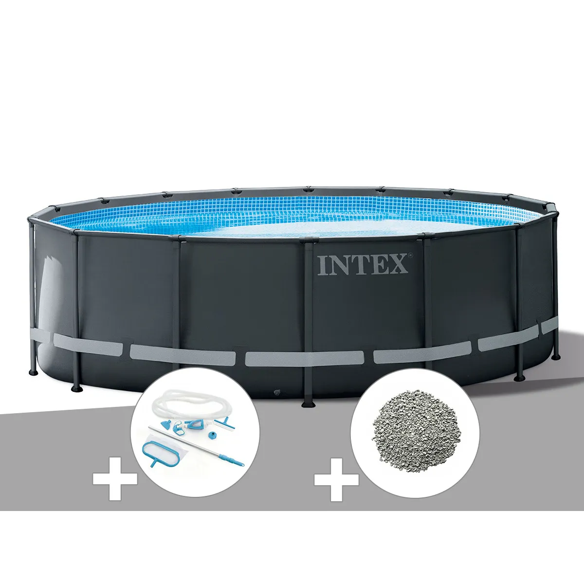 Kit piscine tubulaire Intex Ultra XTR Frame ronde 4,27 x 1,22 m + Kit d'entretien + 10 kg de zéolite