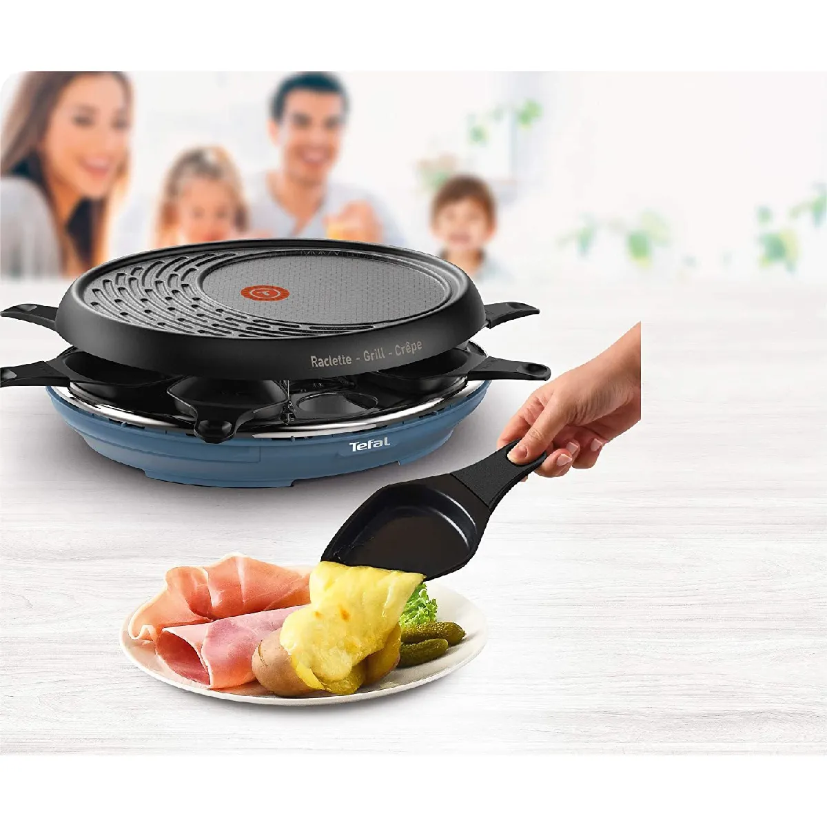 appareil à Raclette multifonctions 3 en 1 pour 8 personnes 1050W noir bleu