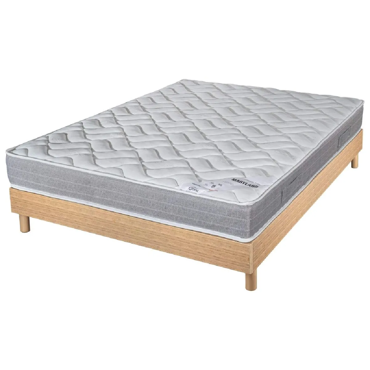 Matelas et sommier 140x190 Mousse - Maryland - Soutien ferme - Sommier en kit - Chêne