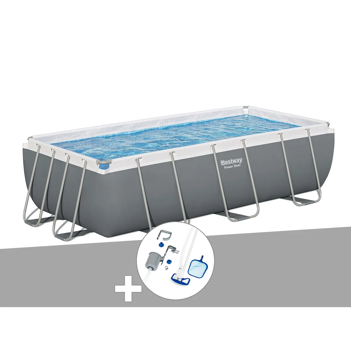 Kit piscine tubulaire Bestway Power Steel rectangulaire 4,04 x 2,01 x 1,00 m + Kit d'entretien