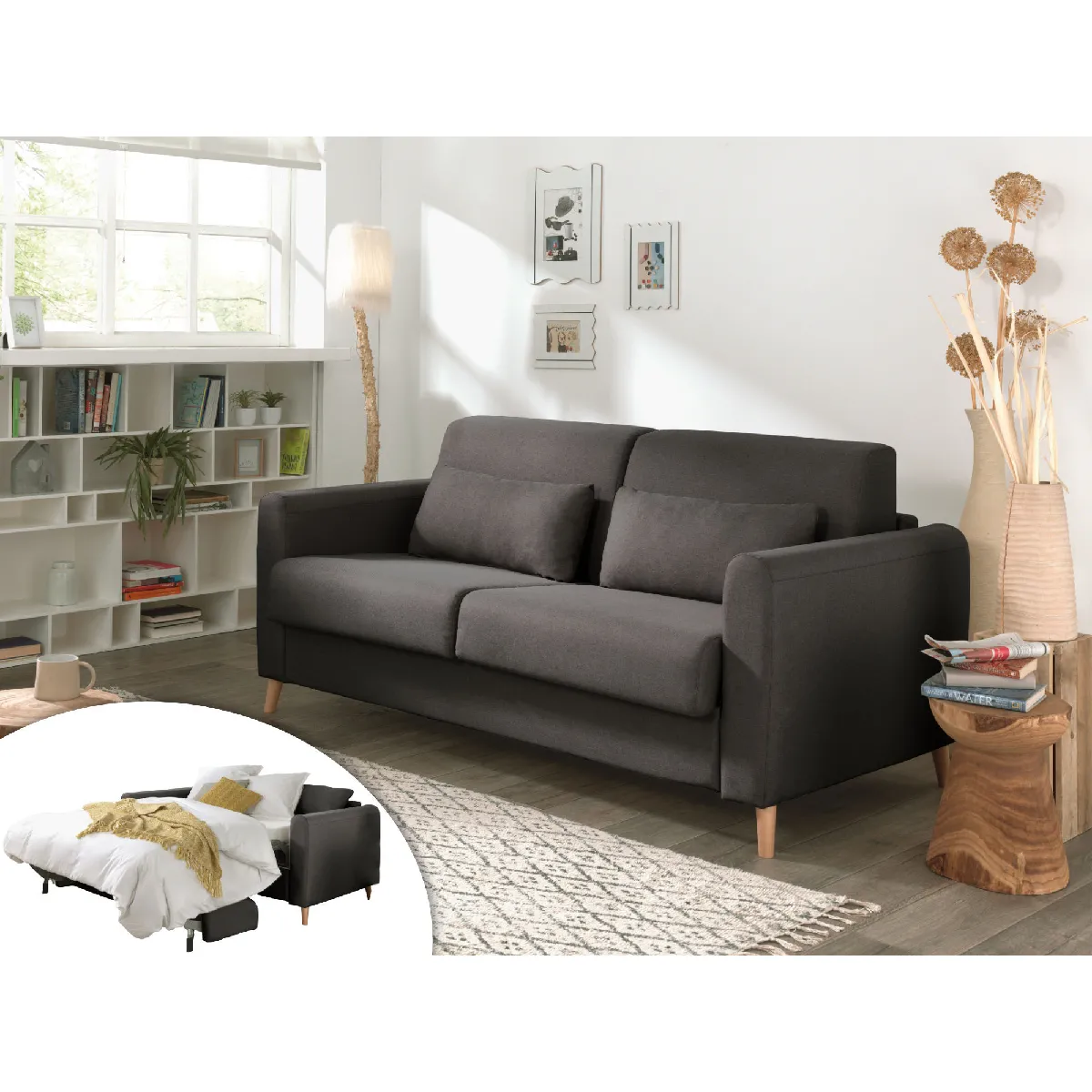 Timo - Canapé 3 places convertible - couchage quotidien - matelas 12 cm - en tissu