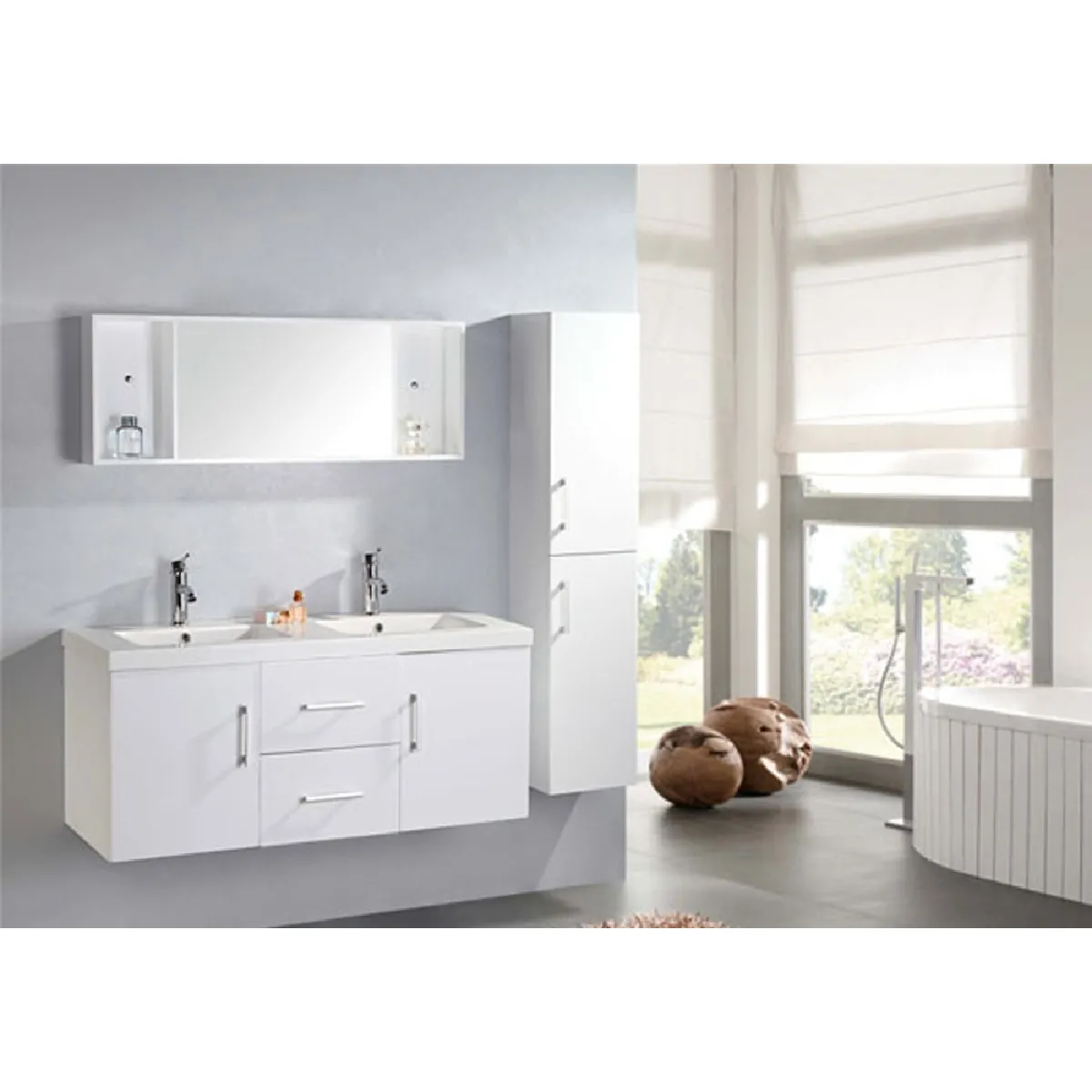 MEUBLE SALLE DE BAIN DOUBLE VASQUE LUXE LAVABO 120 cm mod. White Malibu