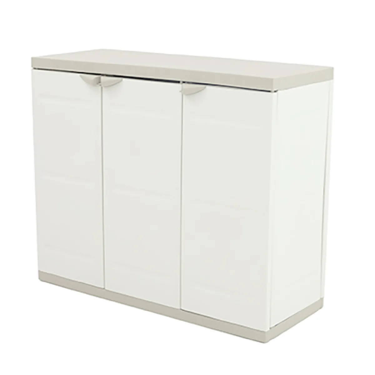 Armoire basse 3 portes intérieur/extérieur coloris beige - Longueur 105 x Profondeur 44 x Hauteur 88 cm