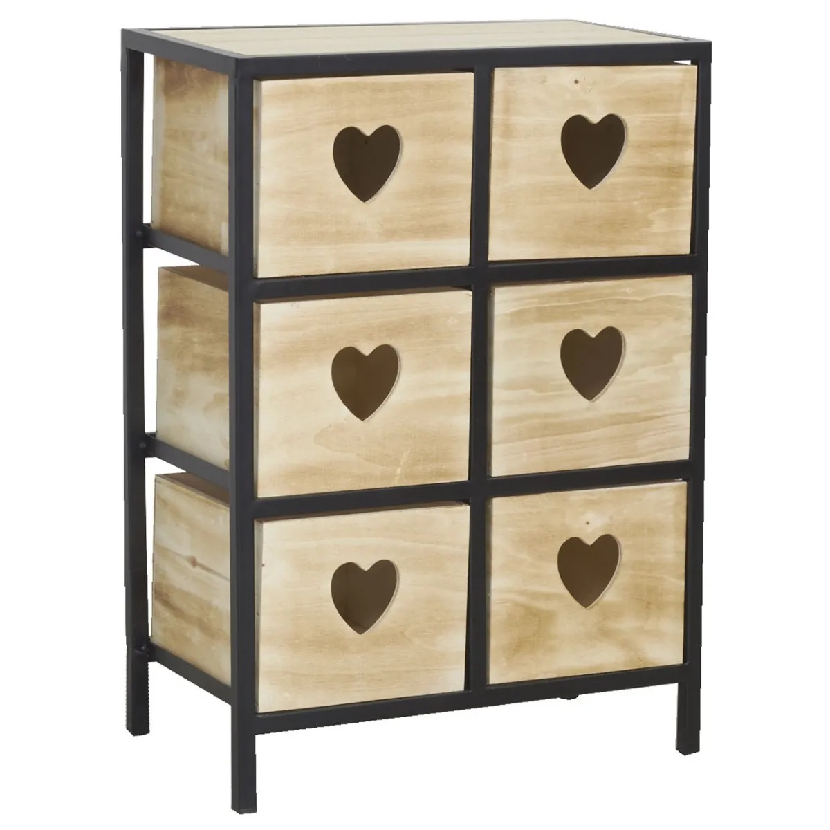 Commode 6 tiroirs en bois naturel Coeur 2 x 3 tiroirs.