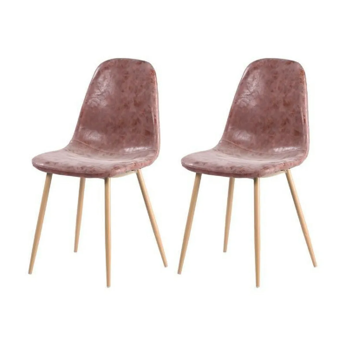 Lot de 2 chaises de salle a manger pieds en metal imitation bois - Revetement simili PU marron - Style industriel - L 54 x P 44