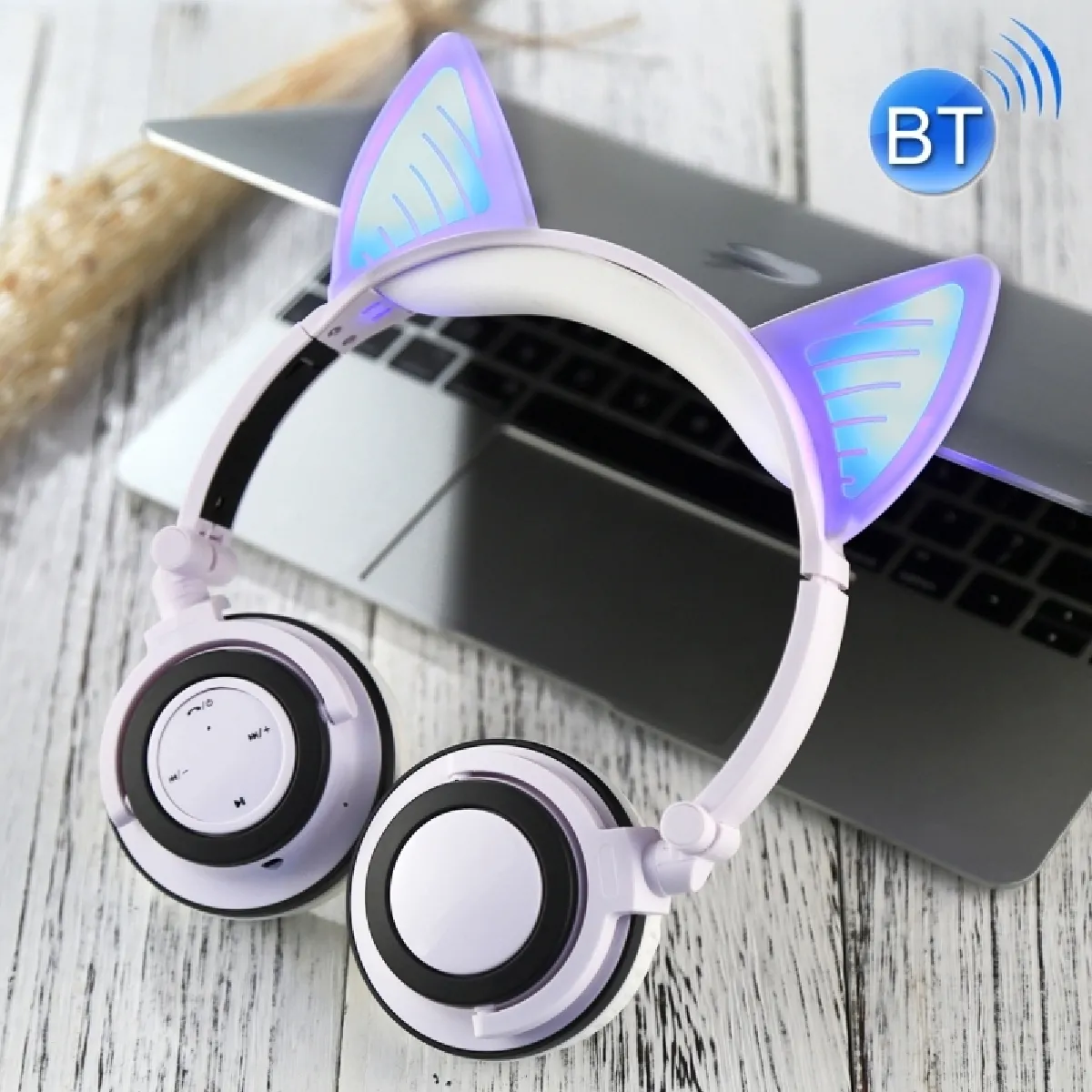 Pour iPhone, Galaxy, Huawei, Xiaomi, blanc LG, HTC et autres smartphone Pliable sans fil Bluetooth V4.2 rougeoyante chat oreille casque de jeu avec LED lumière micro,