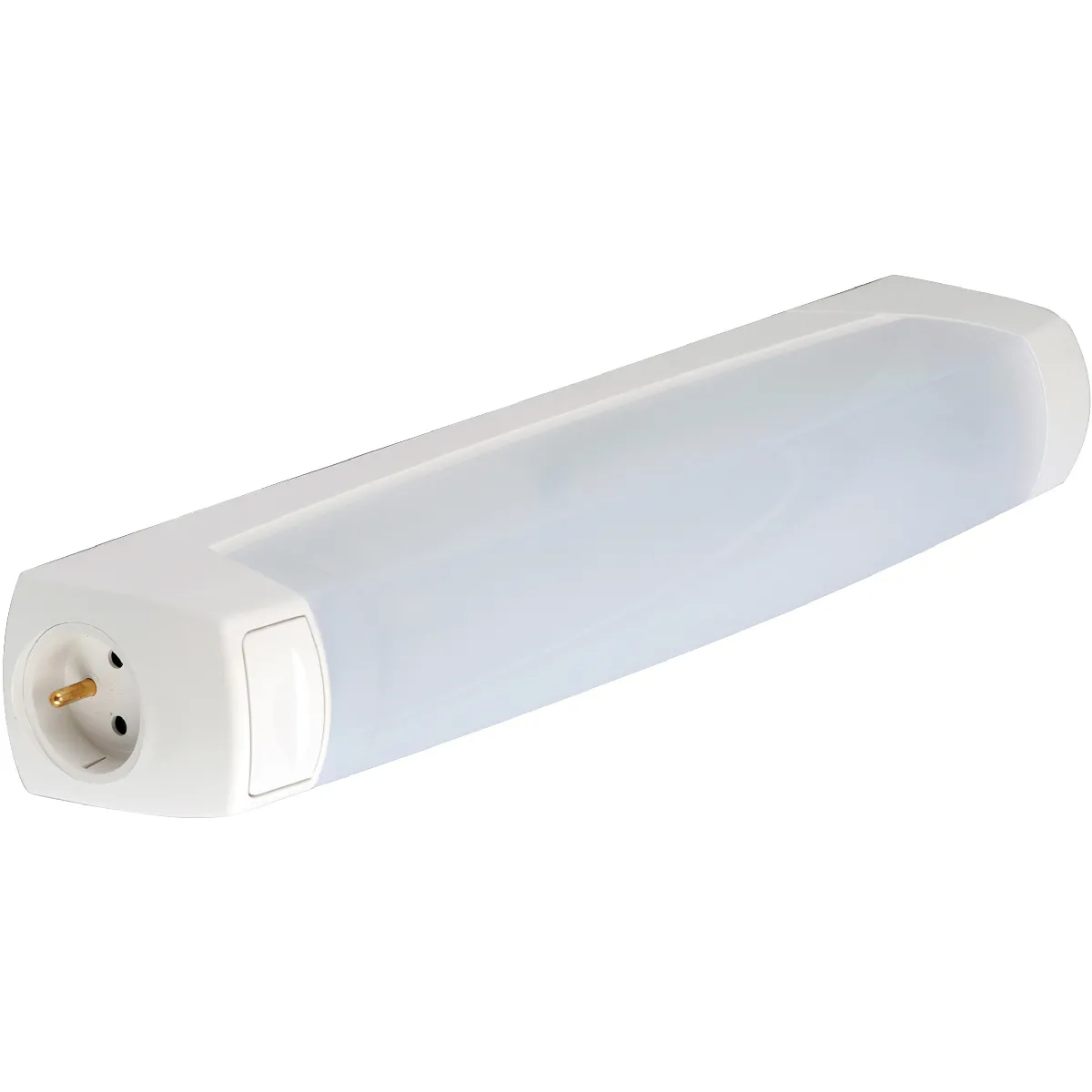 Réglette pour tube S19 pour salle de bains 75W IP24 IK07 avec prise 2P+T + interrupteur