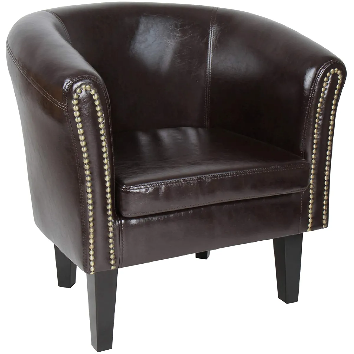 Fauteuil chesterfield avec repose pied en synthétique avec éléments décoratifs en cuivre chaise cabriolet tabouret pouf meuble de salon marron 01_0000099