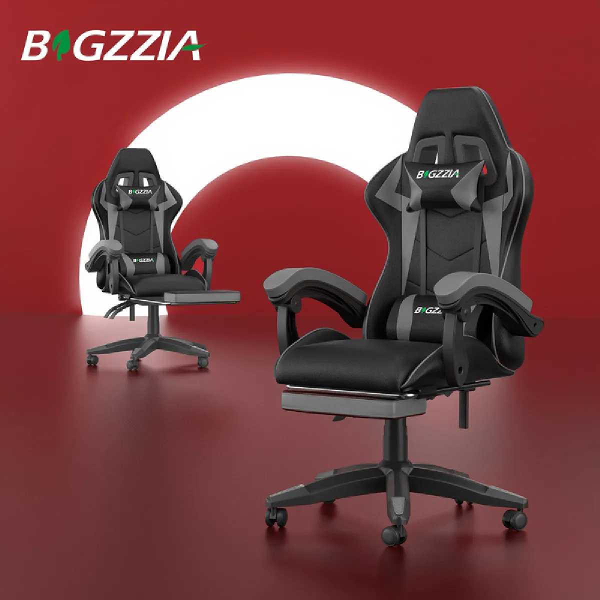 Chaise de Gaming avec Repose-Pied, siège gaming, fauteuil gaming, Dossier Inclinable à 155, chaise bureau gaming avec appuie-tête, Noir Gris