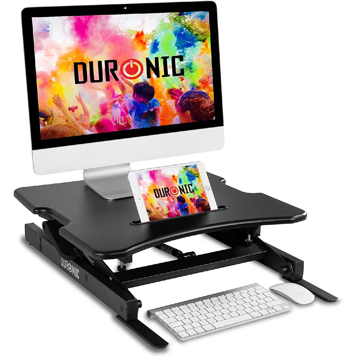 DM05D18 Poste / Station de travail assis-debout de 55 x 53 cm pour écran / clavier / souris - Hauteur ajustable de 16 à 42 cm pour travailler assis et debout - Compatible avec support de bureau Duronic