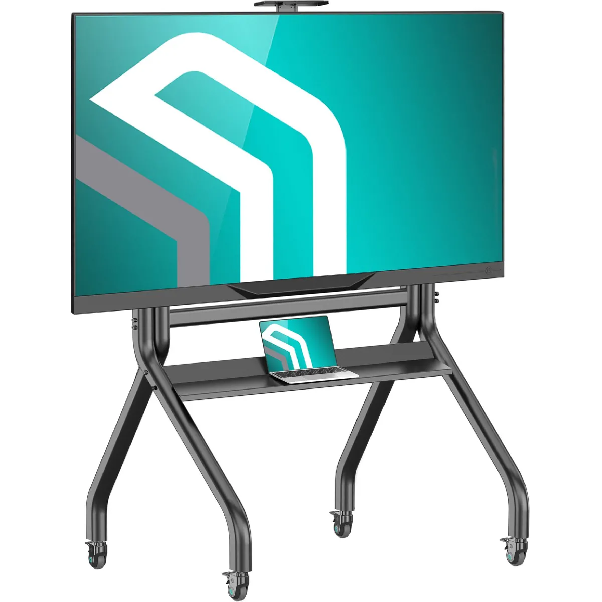 ONKRON Professionnel Support TV Roulettes pour 60 - 120 Pouces TV, Ecran Geant sur Roulette jusqu'à 120 kg - Meuble TV sur Roulettes VESA 200x200 - 1000x600 mm/Chariot TV Roulettes Hauteur Réglable TS2080-B Noir